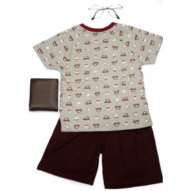 Summer Round Neck Bear Head Cartoon with Short Pant