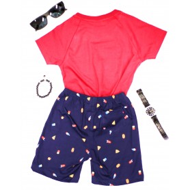 Summer Round Neck Shape Design Cartoon with Short Pant
