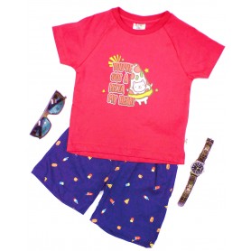 Summer Round Neck Shape Design Cartoon with Short Pant