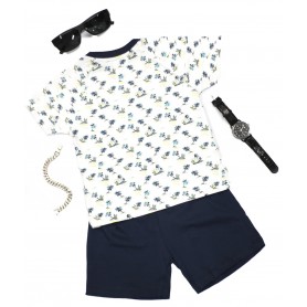 Summer Round Neck Navy Solid Plant with Short Pant