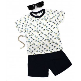 Summer Round Neck Navy Solid Plant with Short Pant