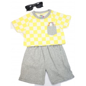 Summer Round Neck Grey Solid with Short Pant
