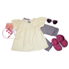 Summer Beige Color Short Ruffle Long Pant Set