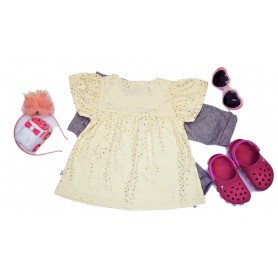 Summer Beige Color Short Ruffle Long Pant Set